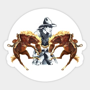 Wild West Rodeo Cowboy is armed and has horses neighing Sticker